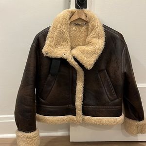 NWOT Zara Faux Shearling Cropped Jacket